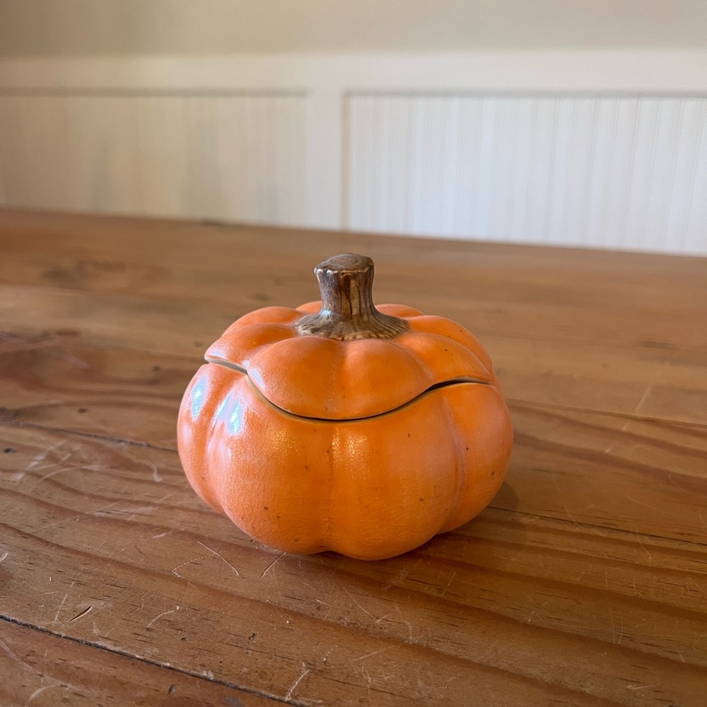 Mini Ceramic Orange Pumpkin with Lid